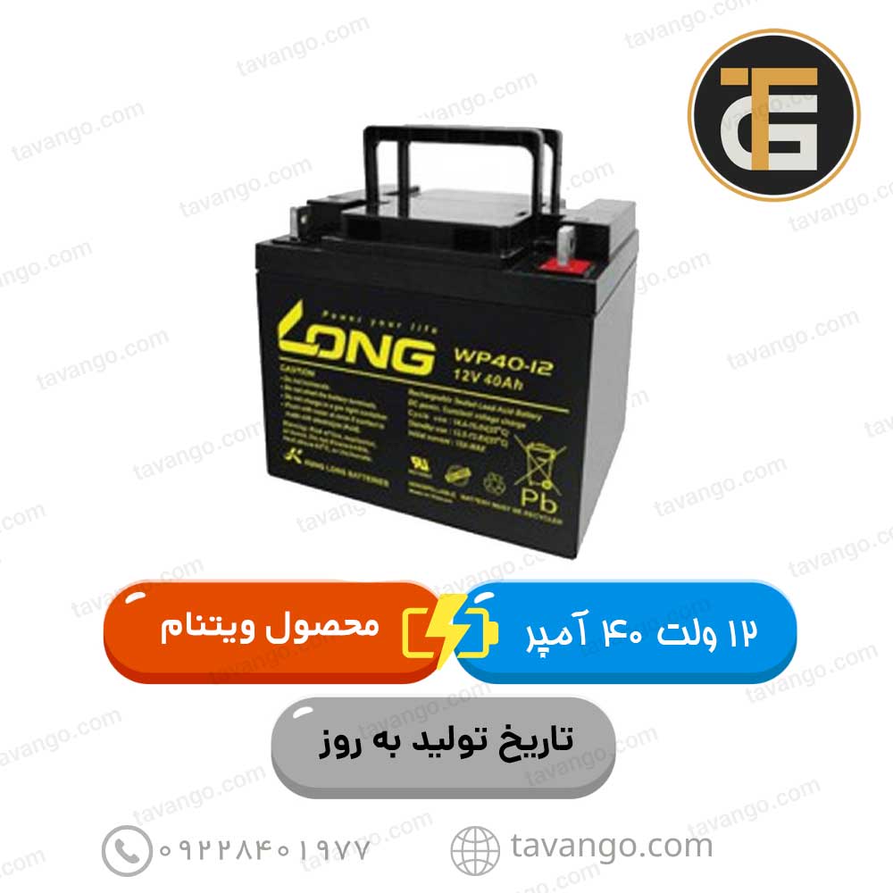باتری-12-ولت-40-آمپر-لانگ باتری 12 ولت 40 آمپر لانگ ویتنام باتری یو پی اس باتری ups